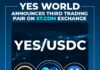 YES WORLD Token Announces YES/USDC Trading Pair on XT.com Exchange